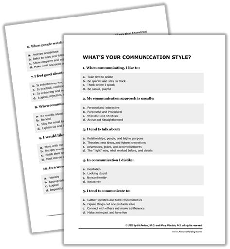 Communication Style Quiz Printable